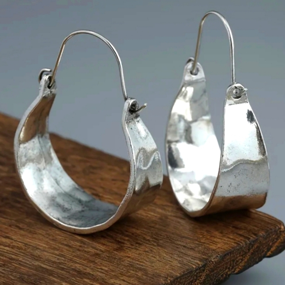 NEW! Sterling Silver Bohemian Retro Classic Chunky Basket Dangle Hoop Earrings